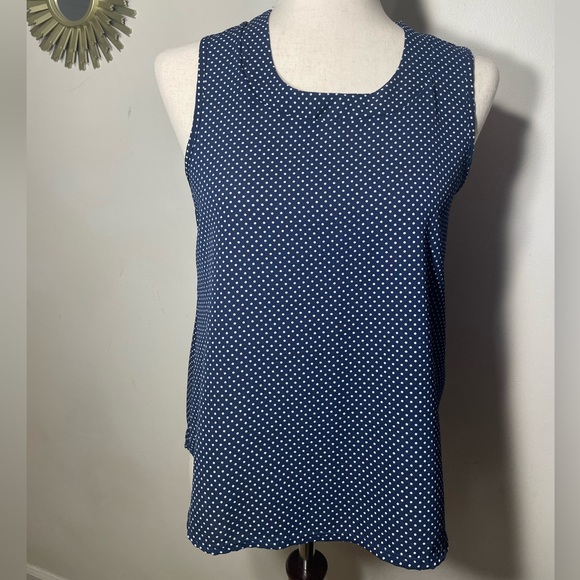 Tiffany & Grey Navy Blue & White Polka Dot Sleeveless Top - Size Small - Picture 1 of 3